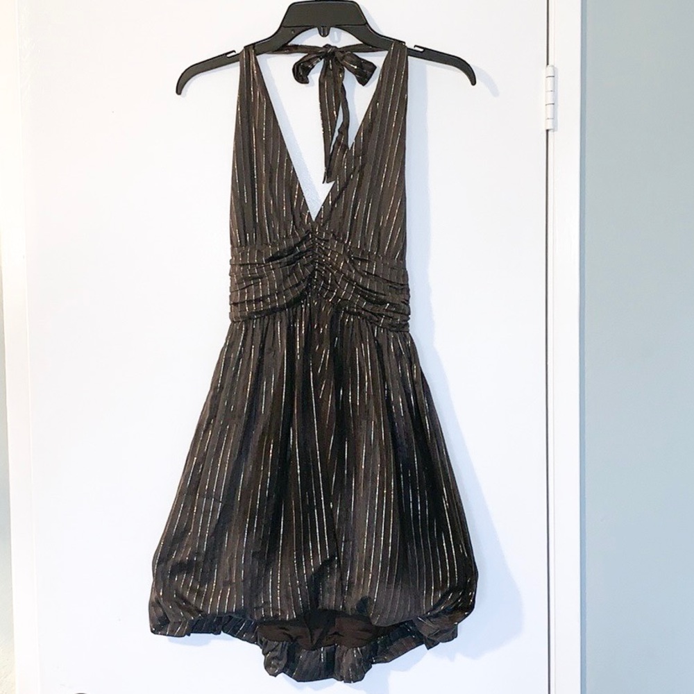 Alice + Olivia Brown Deep V Halter Dress size S